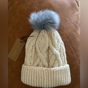 Steve Madden Cream Beanie with Bluish Pom Pom, NWT